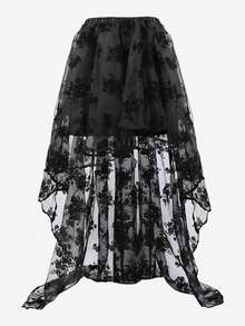 Women's Renaissance Victoria Long Maxi Skirt Halloween Costume Ruffle High Low Asymmetrical Skirt - 黑色 - 查看 2