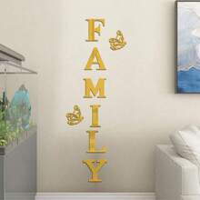 1 Set Of 8pcs Mirror Family Motto And Butterfly Combination Acrylic Wall Stickers, Water-Resistant Self-Adhesive For Kid Rooms