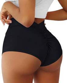 Women's Booty Shorts-High Waist V Back Yoga Shorts- Spandex Dance Hot Pants Butt Lifting Rave Bottoms - Màu xanh lam - Xem 6