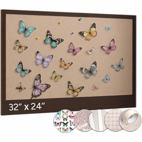 Bulletin Board, 24" X 16" Decorative Felt Pin Board, Cork Board Alternative For Wall, Drill-Free Installation Foldable Picture Board Vision Board With Pushpins For School, Home, Office