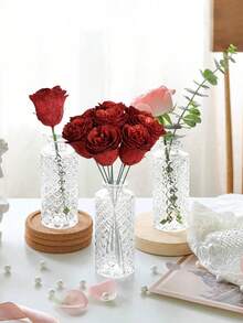 MEHELANY 20支/盒仿真红玫瑰，包含20支花茎，闪光装饰玫瑰，DIY仿真花，适用于手工制作、婚礼花束、家居桌面装饰、节日派对、情人节、母亲节、春季装饰、家居装饰、生日礼物、房间装饰、户外花园装饰 - 酒紅色 - 查看 5