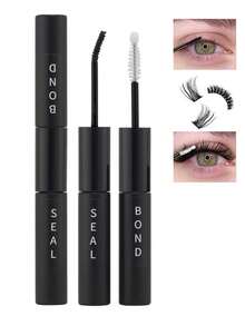 1pc Eyelash Bonding And Sealing Waterproof Cluster Eyelash Glue 6ml, For Eyelash Extension Long Lasting 72 Hours Strong Fixation Personal Eyelash Glue, Suitable For Self-Use At Home Black Cluster Eyelash Glue + Transparent Eyelash Seal 2 In 1 Home Eyelash Cluster DIY Eyelash Kit - 黑色 - 查看 1