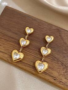 1 对女士心形吊坠耳环时尚彩色吊坠耳环不锈钢耳环派对日常珠宝生日礼物 - 彩色 - 查看 3