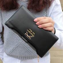 Women Ladies Long Leather Bifold Wallet Ultra Slim Thin Wallet Cute Bow Purse Clutch Multi Slots ID Credit Card Holder Wallet - màu đen - Xem 3