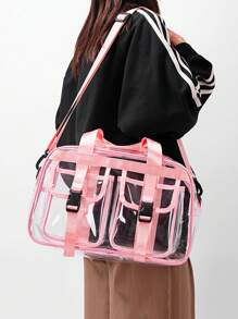 Large-Capacity, Highly Attractive Transparent PVC Travel Bag, Daily Versatile Fashion Leisure Fitness Bag, Niche Design Hand-Held Storage Bag, Equipped With Adjustable Long Shoulder Strap, Simple And Generous, Suitable For Travel, Yoga, Swimming And Fitness, Etc.