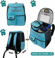 Dog Travel Bag Backpack, Airline Approved Dog Bags For Traveling, Puppy Diaper Bag Supplies, Pet Camping Essentials Hiking Accessories Dog Mom Gift, Food Container, Collapsible Bowls, Teal Blue - 藍色 - 查看 2