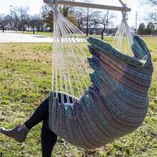 Swing One-Person Hammock Chair, Cotton Polyester Blend, Blue Culture Collab Pattern - default - View 4