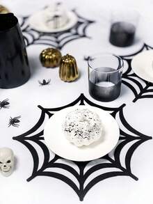 10pcs Spider Web Shape Coasters, Halloween Table Setting Accessories For Spooky Dinner Decoration And Party Fall Autumn,Christmas - Multicolor - View 1