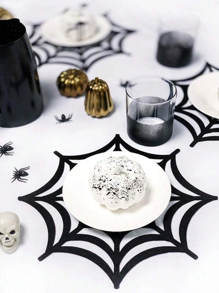 10pcs Spider Web Shape Coasters, Halloween Table Setting Accessories For Spooky Dinner Decoration And Party Fall Autumn,Christmas - Multicolor - View 1