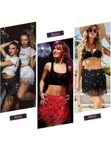 肚皮舞流苏腰链波西米亚臀巾裙新款腰巾亮片腰带，闪亮迷你裙，肚皮舞嘻哈裙，流苏臀巾，适合节日肚皮舞臀巾，亮片流苏裙裹身裙，适合女士闪亮服饰，舞蹈服饰，沙滩音乐节狂欢派对闪亮连衣裙！