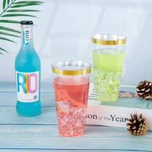 100 Pcs Gold Plastic Cups - 16 Oz Clear And Gold Rim Plastic Wine Cups, Big Size Fancy Disposable Party Cup Beverage Drinking Cup For Party & Wedding - Gold - View 7