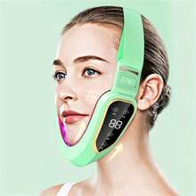 Rechargeable V-Face Massager] Rechargeable V-Face Lifting Massager | USB Facial Beauty Tool With LED Display & Adjustable Intensity, For Glowing Light Beige & Contouring - Perfect Gift For Easter, Mother's Day, Women & Teens - White - View 9