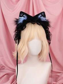可调节可爱蕾丝猫耳头饰，带蕾丝丝带的女仆装头饰，派对、舞台表演的少女头饰 - 發箍 - 查看 9
