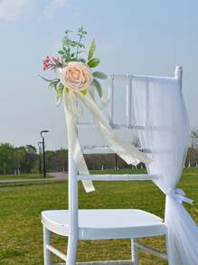 5/2/1pc Artificial Flowers Champagne Rose Green Leaves Ribbon Wedding Decor Table Centerpiece Chair Back Flower Aisle Decoration Photo Props