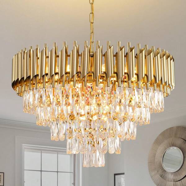 Gold Chandeliers Modern Round Chandelier For Dining Room 5 Tiers Ceiling Pendant Light Fixtures Large Ceiling Chandeliers For Foyer Living Room Bedroom Foyer Entryway 24" 12 Lights