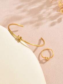 1 Set Classic Minimalist Stainless Steel Knotted Design Jewelry Set, Suitable For Women's Daily Wear