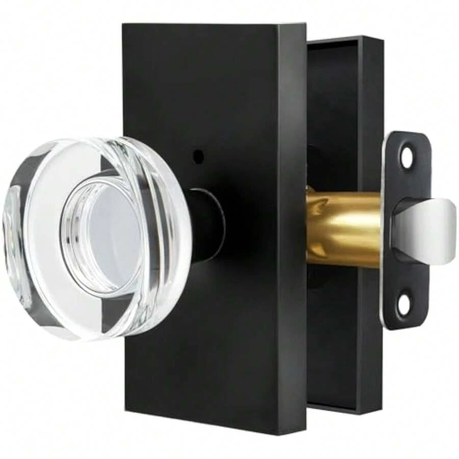 Privacy Door Knob With Lock - Crystal Glass Interior Door Handle For Bedroom Ba - 1 - View 1