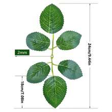 玫瑰装饰用假叶，10/15/20/25/30/50/80/100 片散装绿玫瑰带茎叶，适用于 DIY 婚礼花束中心装饰派对装饰玫瑰藤蔓花环花环用品 - 綠色 - 查看 2