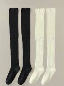 1 o 2 pares de calcetines hasta la rodilla para damas, calcetines gruesos blancos, calcetines largos hasta el muslo de color sólido a juego para botas