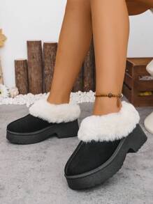Bottes courtes en fourrure marron, design avec semelle épaisse et bordure de fourrure dégradée, talon plateforme épais, antidérapant, convient pour l'automne/l'hiver