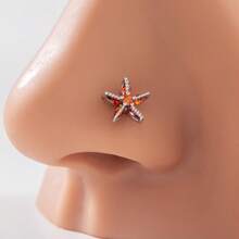 1pc Fashionable Elegant Minimalist Copper & Cubic Zirconia Flower Shaped L-Shaped Nose Stud, Daily Wear, Holiday Party, Birthday Gift For Women
