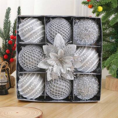 9Pcs Christmas Ball Ornaments Set Glitter Plastic Balls Tree Hanging Decor For Home Holiday Party Christmas Decorations Home Christmas Gifts Christmas Decor