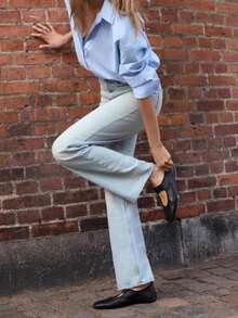 女士冬季新款绗缝天鹅绒效果运动休闲芭蕾平底鞋 - 黑色 - 查看 9