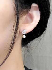 1 Pair Children Fashion Cubic Zirconia & Faux Pearl Stud Earrings For Girls Gifts For Daily Decoration For Party Jewelry Birthday Gift