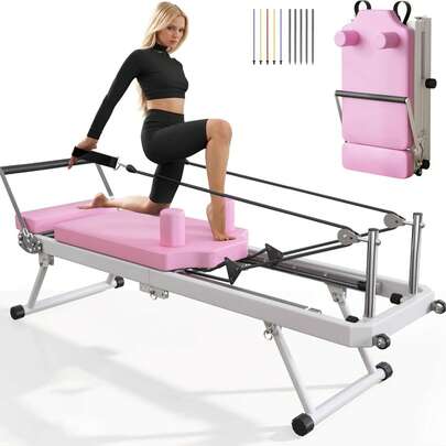 DlandHome Máquina reformadora de Pilates, reformador de Pilates de interior con resortes de aleación de alta resistencia, reformador de Pilates plegable para gimnasio en casa