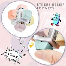 1/6PCS Decompression Toys Keyboard Clicker Toy Keyboard Cube Mechanical Key Button Stress Relief For Adult Gifts To Relief Pass Time (Chain Color And Style Are Random) - Multicolor - View 3