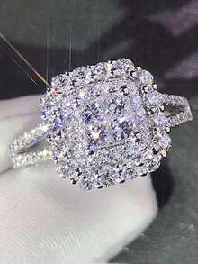 1 PC Fashion Cubic Zirconia Ring For Women Wedding Engagement Valentine's Day Gift - 銀色 - 查看 8