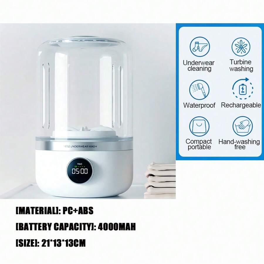 Lavadora portátil recargable de 1L para ropa interior, calcetines y prendas pequeñas, máquina de lavar portátil deshidratante para viajes