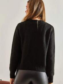 BIANCO LUCCI 女士优雅休闲粗花呢夹克圆领长袖缀饰外套教师装 - 黑色 - 查看 2