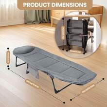 Foldable Camping Bed With 3D Memory Foam Pillow, Portable Foldable Bed For Office, Napping, Outdoor Picnics/Sunbathing, Quick Setup And Space-Saving, Heavy-Duty Metal Frame