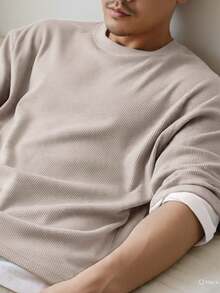 RelaxMax Men's Casual Oversized Textured Mesh Shirt - Màu be - Xem 3