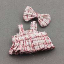 [仅衣服] 休闲格子吊带裤套装，适合17厘米娃娃，派对服装 [不含娃娃]