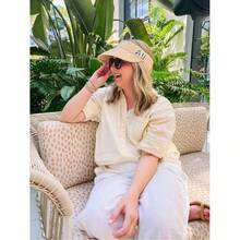 Embroidered Straw Visor - Shadow Monogram // Personalized Straw Visor, Monogram Beach Hat, Bridesmaid Gift, Beach Visor, Bachelorette Party - Khaki - View 7