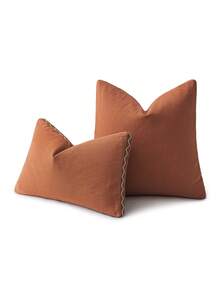 2 件象牙色亚麻荷叶边枕套，波西米亚农舍装饰靠垫套，适用于客厅、餐厅和卧室（不含枕芯）