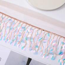 2 Yards Colorful Sequins Tassel Fringe Floral Tulle Lace Ribbon Trim Edge 21cm Edging Trimmings Fabric Embroidered Applique Sewing Craft Prom Party Dress Halloween Costume Wedding