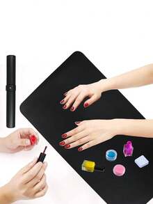 1-Piece Nail Table Mat, Soft Ultra-Fine Fiber PU Leather Nail Mat, Foldable Nail Rack Mat, Reusable Table Nail Mat, Acrylic Nail Mat (Pink, Black)
