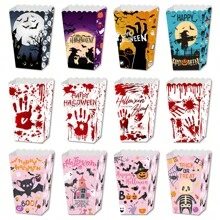 24/4 pièces Boîte à pop-corn en papier motif chauve-souris fantôme pour Halloween, boîte à frites motif sang, boîte de décoration de collation d'Halloween, décorations de scène de fête d'Halloween, décorations de centre de table d'Halloween, boîte à bonbons motif toile d'araignée rose, boîte-cadeau, convient pour la fête d'Halloween, la décoration de cuisine à la maison, les fournitures de cuisson
