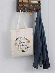 优雅花环帆布单肩包，印花黑色背心手提包和黑色小包，情人节礼物，伴娘个性化婚礼礼品包，化妆包，旅行便捷收纳包，适合购物、旅行和度假，适合赠送家人和朋友，返校季礼物 - 白色 - 查看 3