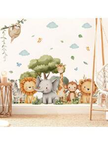 Watercolor Cute Forest Animal Wall Stickers - PVC Self-Adhesive Decals - For Toy Room/ Baby Room Decor / Nursery /Classroom Decor & Home Decoration & Cartoon Cute Animal Stickers & Birthday Present