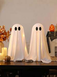 2pcs Halloween Decorations, Scary Ghost With String Lights - Suitable For Halloween Indoor Party, Home Dining Table, Room, Kitchen And Fireplace Decor - White - View 4
