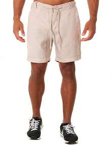 Men's Breathable Linen Beach Shorts, Summer Loose Men's Trousers - 卡其色 - 查看 4