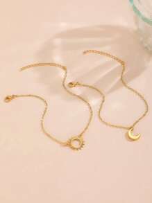 2 pezzi Cavigliere con motivo sole e luna per donna, accessori casual e alla moda da spiaggia, adatte per uso quotidiano e vacanze