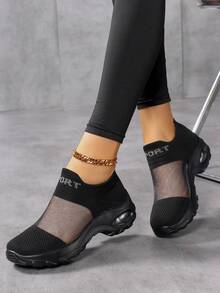 夏季女士厚底 Shockwave 鞋，镂空，轻便，一脚蹬，女士休闲鞋，尺码 35-42 - 黑色 - 查看 4