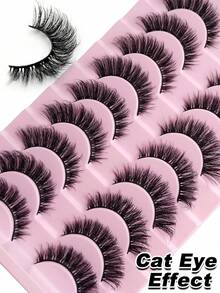 Rikuaild 10 对天然睫毛纤细蓬松仿貂皮睫毛柔软睫毛交叉可重复使用日常睫毛