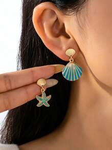1pair Holiday Style Simple Enamel Starfish Shaped Fashionable Party Earrings For Women's Daily Wear And Commute