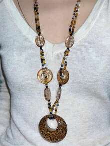 1件时尚豹纹几何串珠项链，复古风格树脂多色长项链，适合女性，可用于派对、聚会、活动、表演、音乐节、服装搭配。 - 彩色 - 查看 10